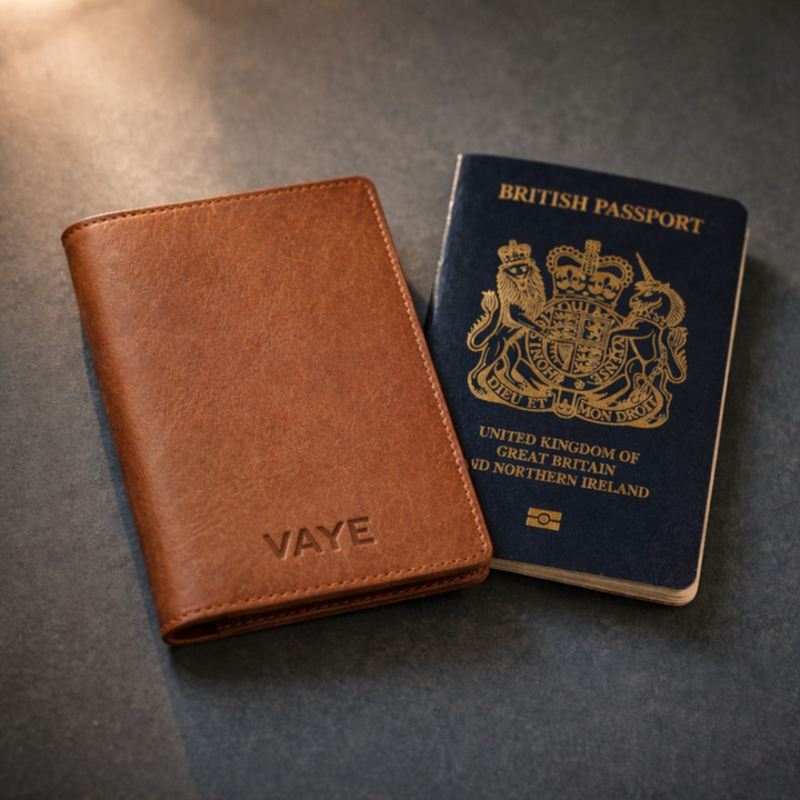 Leather Passport Holder + Luggage Tag Set - Brown